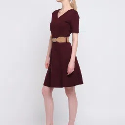 Cover Story Plum Viscose Solid Flared Fit Shift Dress image 4