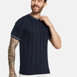 Mettle Navy Cotton Regular Fit Striped T-Shirt image 4