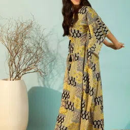 The Kaftan Company Yellow Cotton Printed Kaftan image 4