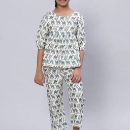 BIBA Girls White Printed Kurta, Pants with Eye Mask-picture-5