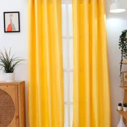 Ariana Textured Yellow Polyester 9 ft Long Door Curtain-image-3