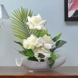 @home White Iron Rose Boat Planter Pot - Set of 1-image-32