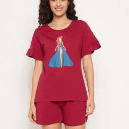 Clovia Maroon Printed Top With Shorts-picture-37