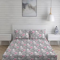 Layers Tuscany Printed Grey 104 TC Cotton King Bed Sheet with 2 Pillow Covers-picture-1