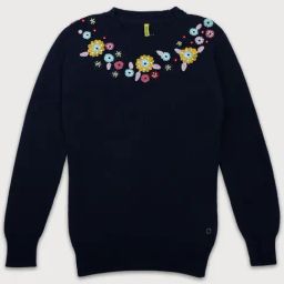 Gini & Jony Kids Navy Cotton Applique Full Sleeves Sweater-picture-10