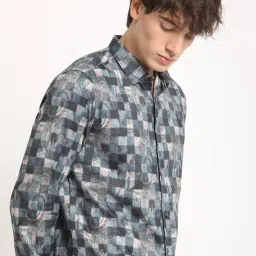 The Bear House Blue Cotton Slim Fit Printed Shirt image 4