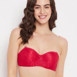 Clovia Red Lace Solid Padded Full Cup Underwired Balconette Bra-picture-36