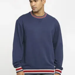 Basics Navy Cotton Comfort Fit Printed Sweatshirt-image-72