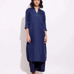 Pink Fort Blue Plain Kurta Palazzo Set image 4