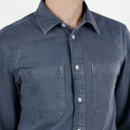 celio celio* Blue Storm Solid Regular Fit Cotton Denim Shirt image 4