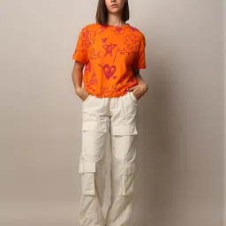 Only Orange Cotton Printed T-Shirt image 4