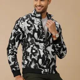 CAVALLO by Linen Club Black Linen Regular Fit Print Jackets image 4