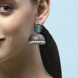 Biba Mint Green Oxidised Casual Jhumka image 4