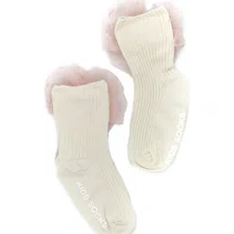 Yellow Bee Girls Peach & White Patterned Ankle Length Cotton Socks image 2