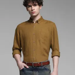 Jack & Jones Brown Linen Regular Fit Texture Shirts image 4