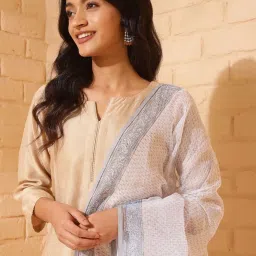 Fabindia White Cotton Silk Hand Block Printed Dupatta image 4