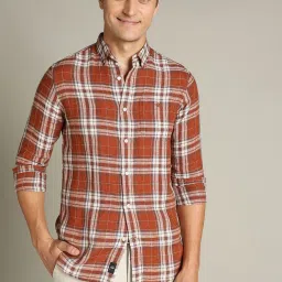 Dockers Brown Linen Straight Fit Checks Shirt image 4