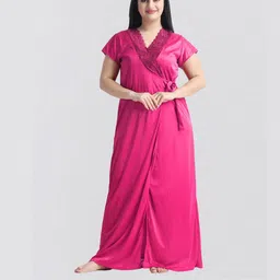 NIGHT KEYS Women Satin Nighty With Robe & Night Suit image 5