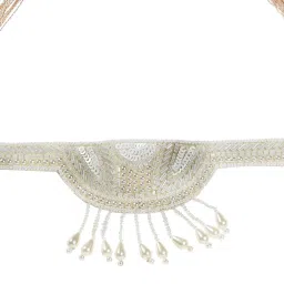 Moedbuille Off White Pearls Sequins & Beads Embroidered Tassell Design Handcrafted Choker Necklace image 4
