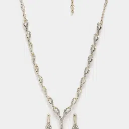 Zeneme Gold Plated Cubic Zirconia Studded Teardrop Shaped Jewellery Set image 4