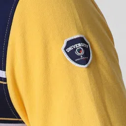 Peter England Yellow & Navy Slim Fit Colour Block Sweatshirt image 4