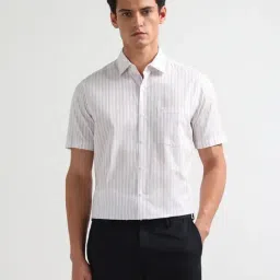 Arrow Pink Cotton Regular Fit Striped Shirt-image-62