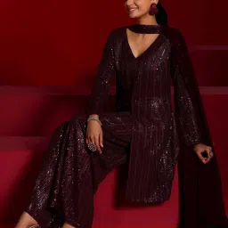 Libas Art Purple Embellished Kurti Palazzo Set With Dupatta image 4