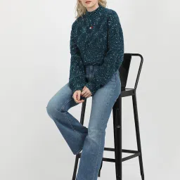 TOMMY HILFIGER Teal Self Design Sweater image 4