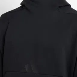 Adidas Black Loose Fit Logo Printed Hooded Sweatshirt image 4