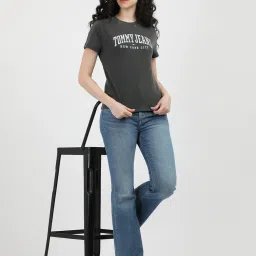 TOMMY HILFIGER Grey Cotton Graphic Print T-Shirt image 4