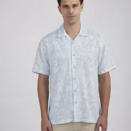 Pepe Jeans Aqua Blue Cotton Relaxed Fit Printed Shirt-image-91