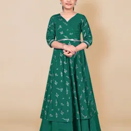 Fashion Dream Kids Teal Printed Fit & Flare Dress-image-88