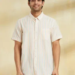 Fabindia Cream Cotton Comfort Fit Striped Shirt-picture-22