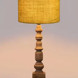 Aura Yellow Wood Traditional Cylindrical Shaped Table Lamp image 2