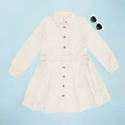 Pantaloons Junior Girls Antique White Cotton Solid Casual Dresses-image-31