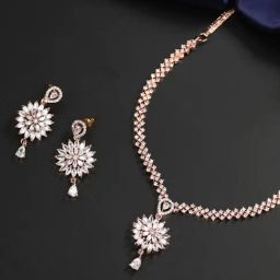 Priyaasi American Diamond Rose Gold-Plated Jewellery Set-picture-10