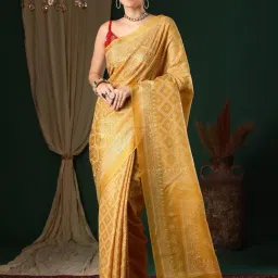 Saree Mall Yellow Printed Sarees With Unstitched Blouse-picture-20