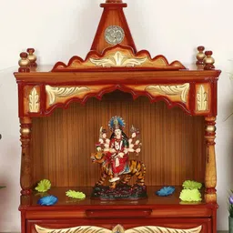 DZYN Furnitures Brown & Yellow Wooden Divya Prakostha Wall Mount Pooja Mandir Without Door-picture-26