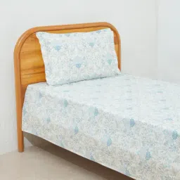 Westside Home Aqua Meadow Print Single Bed Flat Sheet & Pillowcase Set-image-99