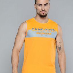 Alcis Men Mustard Yellow Typography Printed Slim Fit Gym T-shirt-picture-47
