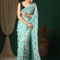 Saree Mall Turquoise Printed Sarees With Unstitched Blouse-image-71