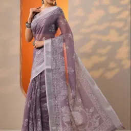 Libas Mauve Regular Fit Printed Saree With Unstitched Blouse image 3