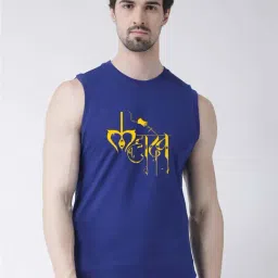 Friskers Blue Slim Fit Sleeveless T-Shirt-image-62