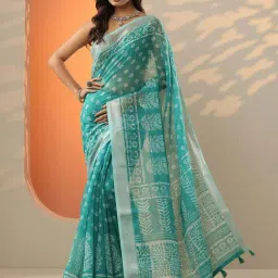 Libas Blue Regular Fit Printed Saree With Unstitched Blouse-picture-21