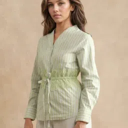 RAREISM Green Cotton Blend Striped Long Sleeves Top-image-75