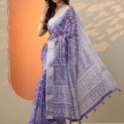 Libas Lavender Regular Fit Printed Saree With Unstitched Blouse image 3