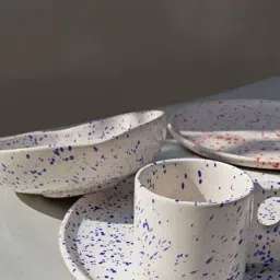 Muun Home Blue & White Ceramic Speckled Cups - Set of 2 (110 ml) image 4