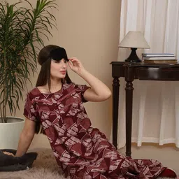 Sweet Dreams Women Printed Pure Cotton Round Neck Short Sleeves Regular Maxi Nightdress-image-42