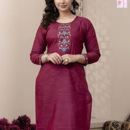 AUZAAI COLLECTION Selection Of 2 Yoke Design Thread Work Pure Cotton Straight Kurtas-picture-16