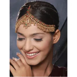 Saraf RS Jewellery Gold Plated Red Kemp Antique Temple Bridal Damini Matha Patti (Onesize)-picture-12